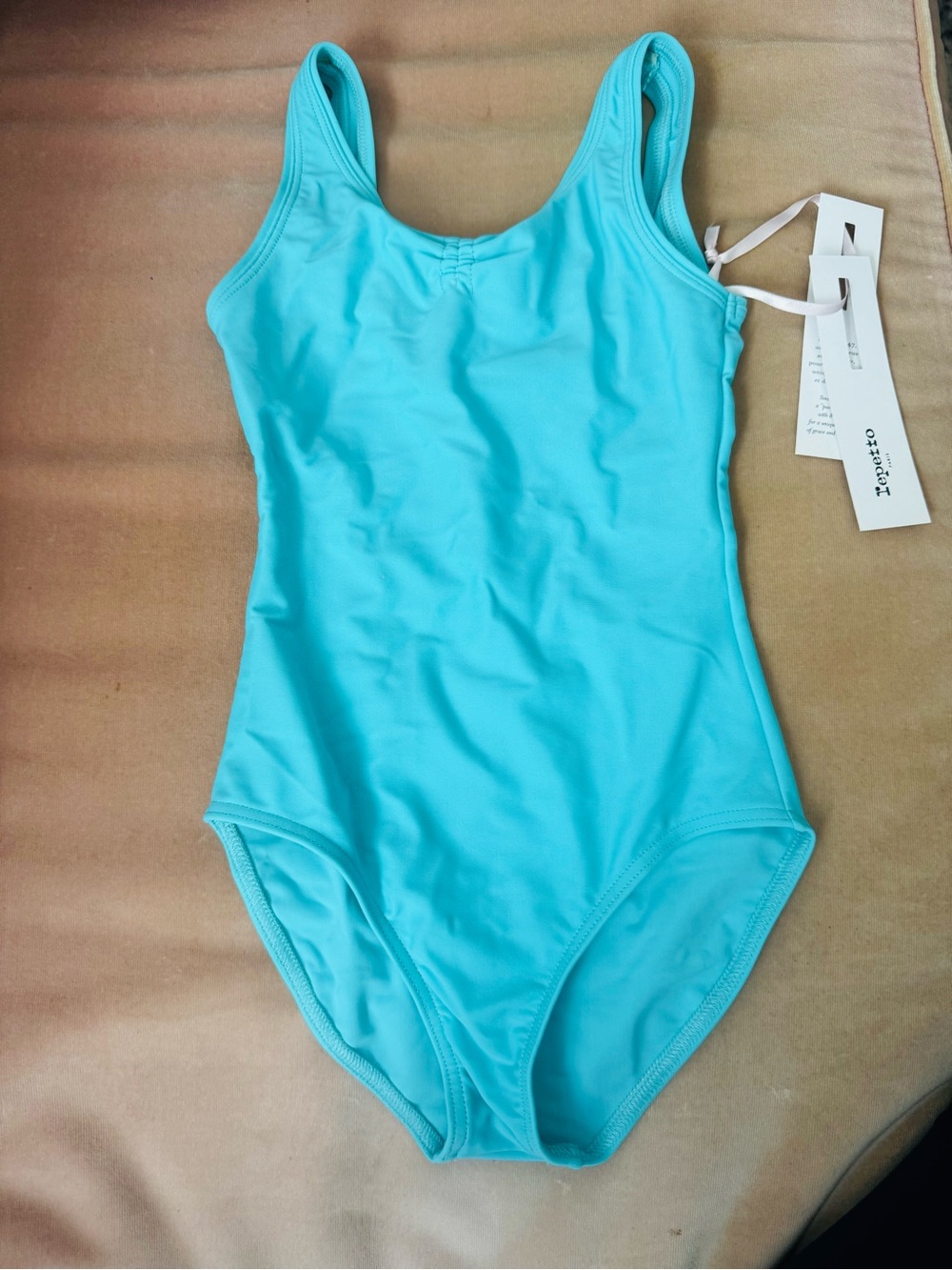 Repetto Girls' Ruched leotard with wide straps in Aqua